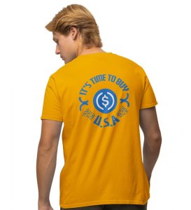 Time To Buy Wings Yellow Round Neck Cotton Half Sleeved Men's T Shirt with Printed Graphics