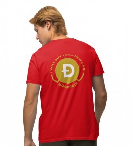 Dogecoin Promise Wings Red Round Neck Cotton Half Sleeved Men's T Shirt with Printed Graphics