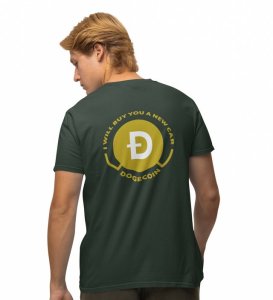 Dogecoin Promise Wings Green Round Neck Cotton Half Sleeved Men's T Shirt with Printed Graphics