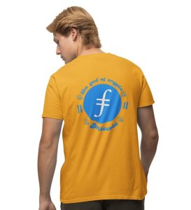 The God Of Crypto Wings Yellow Round Neck Cotton Half Sleeved Men's T Shirt with Printed Graphics