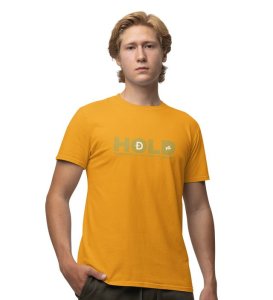 Declaration Of Dogecoin Wings Yellow Round Neck Cotton Half Sleeved Men's T Shirt with Printed Graphics