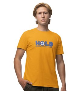 Cash Wings Wings Yellow Round Neck Cotton Half Sleeved Men's T Shirt with Printed Graphics