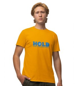 Money Mechanism Wings Yellow Round Neck Cotton Half Sleeved Men's T Shirt with Printed Graphics