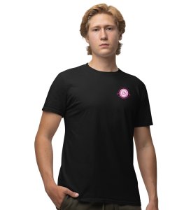Only Pink Wings Black Round Neck Cotton Half Sleeved Men's T Shirt with Printed Graphics