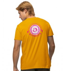 Only Pink Wings Yellow Round Neck Cotton Half Sleeved Men's T Shirt with Printed Graphics