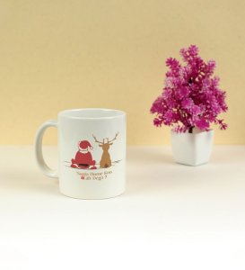 Sala Hume Kon Gift Dega? Santa and Deer Await Printed Coffee Mugs