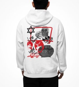 Acid Life Back White Printed Hoodies for Men