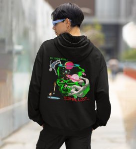 Signal Lost Disconnect and Relax Black Cotton Printed Hoodies For Men