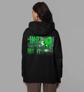Just Hit It Wear Your Love for Green Life Black Cotton Printed Hoodie For Women