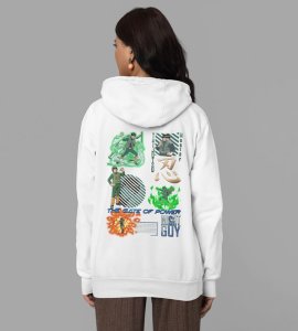 The Taijutsu Legend with a Heart of Determination Printed White Cotton Hoodie For Women