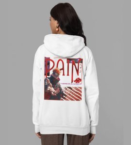 The Leader of Akatsuki with a Vision for Peace Printed White Cotton Hoodie For Men