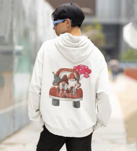 Gnomes Happily Seated in a Car Enjoying a Lovely Date Printed White Cotton Hoodie