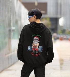 Gym Lover Santa Saying No Lift, No Gift Get Ready to Lift This Holiday Season Printed Black Cotton Hoodie