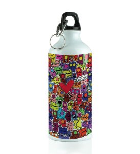 Tiny Terrors: Mini Mobs Doodles on Aluminium Water Bottle 600ml