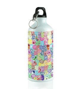 Adorable Mini Monsters in Colorful Vector Graphics on Aluminium Water Bottle 600ml