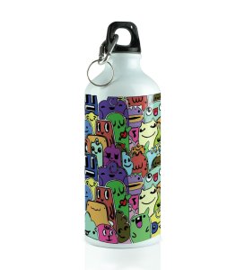 Charming Company: Adorable Monsters Watching You on Aluminium Water Bottle 600ml