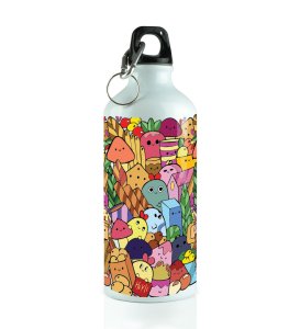 Fun and Colorful Sweets Snacks Cartoon Doodles Printed Aluminium Water Bottle 600ml