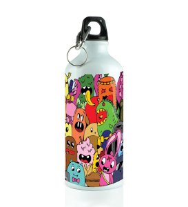 Colorful Shinie Eyes Creatures Doodles Printed Aluminium Water Bottle 600ml