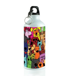 Charming Colorful and Cheerful Dog Characters Doodles Printed Aluminium Water Bottle 600ml