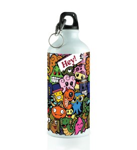 Unique Overcrowd Creatures for a Creative Touch Doodles Printed Aluminium Water Bottle 600ml