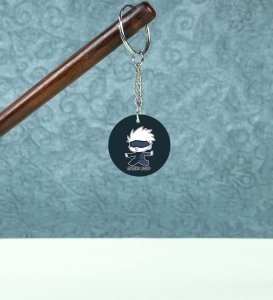 Adorable and Speedy Gojo Satoru Running with Charm Anime Printed Round Keychains Pack of 2