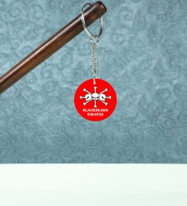 Blackbeard Pirates Logo The Sign of Pirate Authority Anime Printed Round Keychains Pack of 2