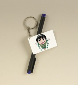 Hard Work Hero Rock Lee  Printed White Anime Keychains Pack Of 2