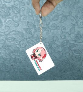 Sakura Blossoming Strength  Printed White Anime Keychains Pack Of 2