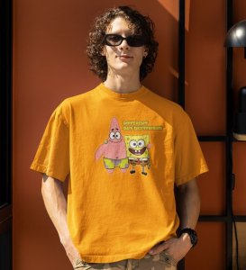 Different But Bestfriend Yellow Round Neck Cotton Half Sleeved Men T Shirt with Printed Graphics