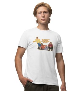 Dosti Dialogues White Round Neck Cotton Half Sleeved Men T Shirt with Printed Graphics