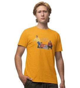 Dosti Dialogues Yellow Round Neck Cotton Half Sleeved Men T Shirt with Printed Graphics