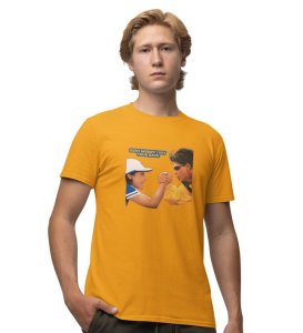 Friends Always Got Your Yellow Round Neck Cotton Half Sleeved Men T Shirt with Printed Graphics