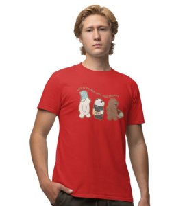 Just Truefriends Red Round Neck Cotton Half Sleeved Men T Shirt with Printed Graphics