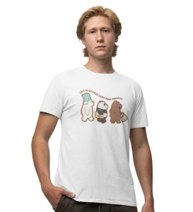 Just Truefriends White Round Neck Cotton Half Sleeved Men T Shirt with Printed Graphics