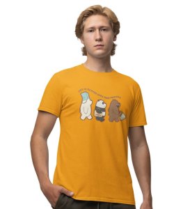 Just Truefriends Yellow Round Neck Cotton Half Sleeved Men T Shirt with Printed Graphics