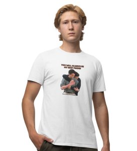 My Best Friend White Round Neck Cotton Half Sleeved Men T Shirt with Printed Graphics