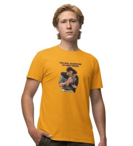 My Best Friend Yellow Round Neck Cotton Half Sleeved Men T Shirt with Printed Graphics