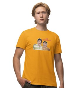 My Firebrigade! Yellow Round Neck Cotton Half Sleeved Men T Shirt with Printed Graphics