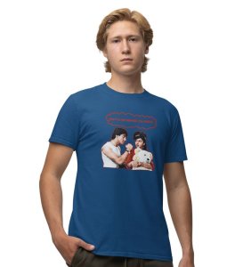 No Sorry, No Thankyou Blue Round Neck Cotton Half Sleeved Men T Shirt with Printed Graphics