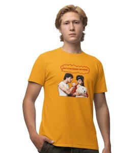 No Sorry, No Thankyou Yellow Round Neck Cotton Half Sleeved Men T Shirt with Printed Graphics