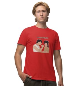 Rule Of Friends Red Round Neck Cotton Half Sleeved Men T Shirt with Printed Graphics