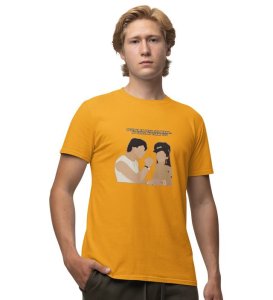 Rule Of Friends Yellow Round Neck Cotton Half Sleeved Men T Shirt with Printed Graphics