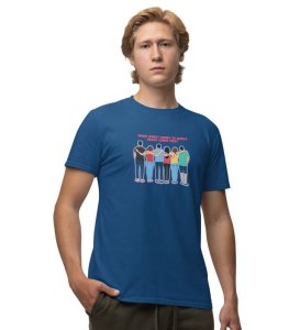 Squad Comes First Blue Round Neck Cotton Half Sleeved Men T Shirt with Printed Graphics