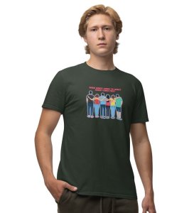 Squad Comes First Green Round Neck Cotton Half Sleeved Men T Shirt with Printed Graphics