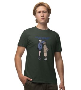 Tall And Short Duo Green Round Neck Cotton Half Sleeved Men T Shirt with Printed Graphics