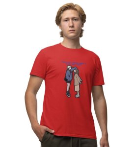 Tall And Short Duo Red Round Neck Cotton Half Sleeved Men T Shirt with Printed Graphics