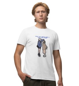 Tall And Short Duo White Round Neck Cotton Half Sleeved Men T Shirt with Printed Graphics