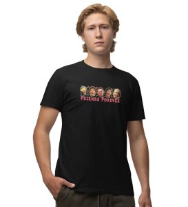 The Iconic Friendship Black Round Neck Cotton Half Sleeved Men T Shirt with Printed Graphics