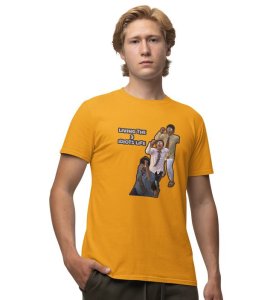 The Idiots Life Yellow Round Neck Cotton Half Sleeved Men T Shirt with Printed Graphics