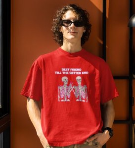Till The Better End Red Round Neck Cotton Half Sleeved Men T Shirt with Printed Graphics